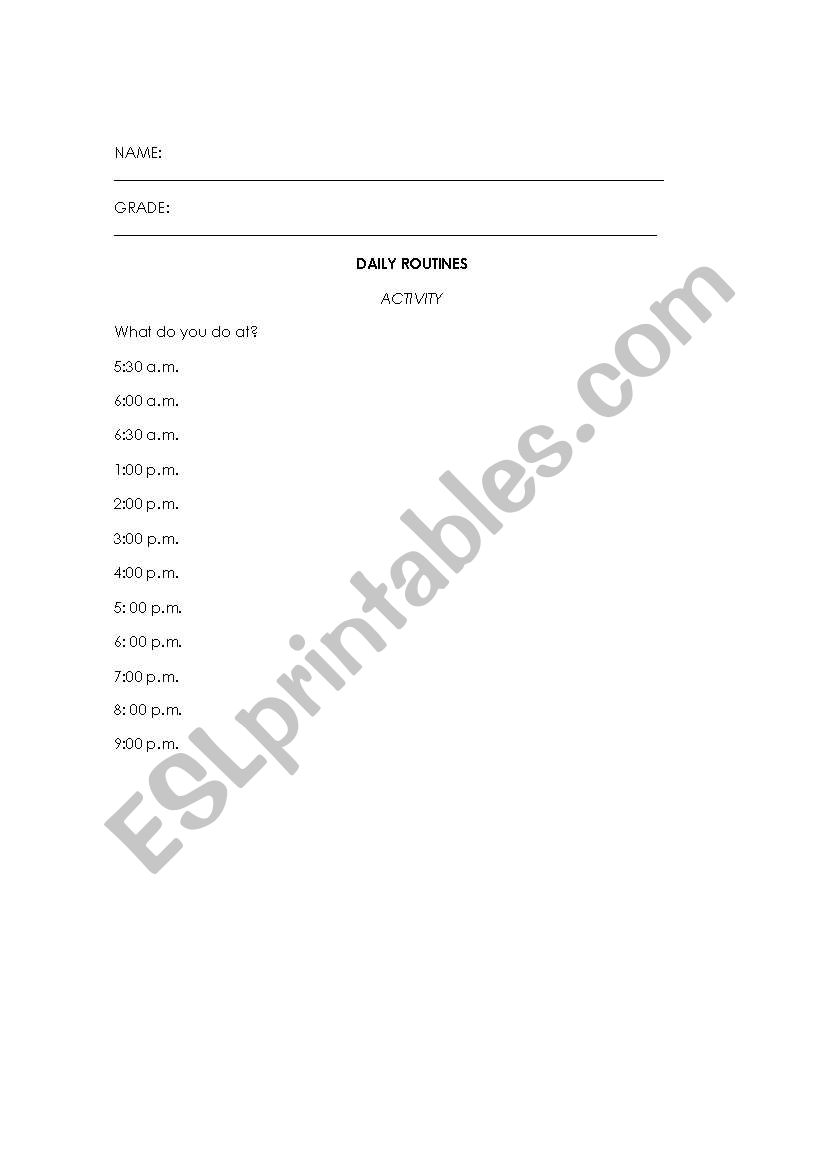 Daily Routines worksheet