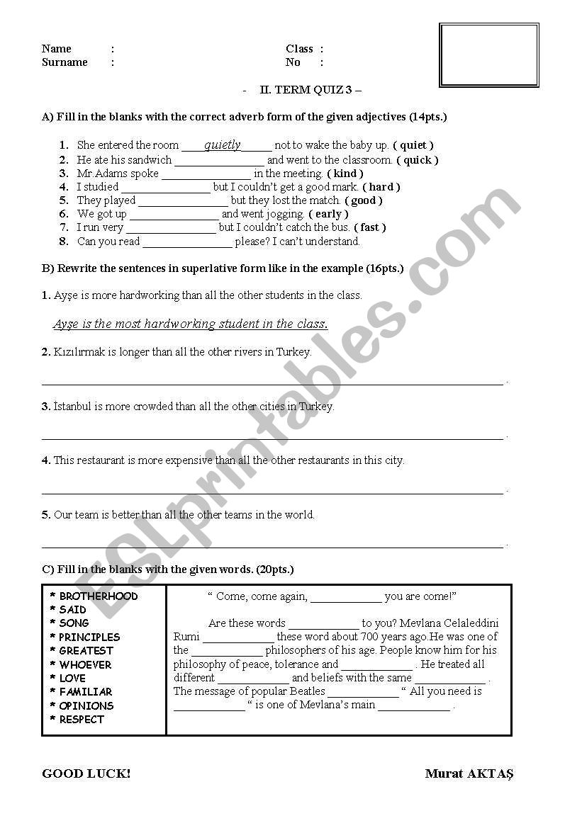 quz worksheet