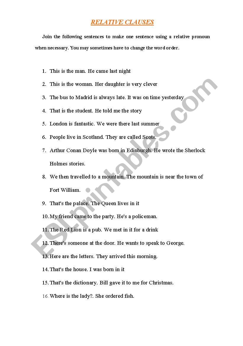 Relative clauses worksheet