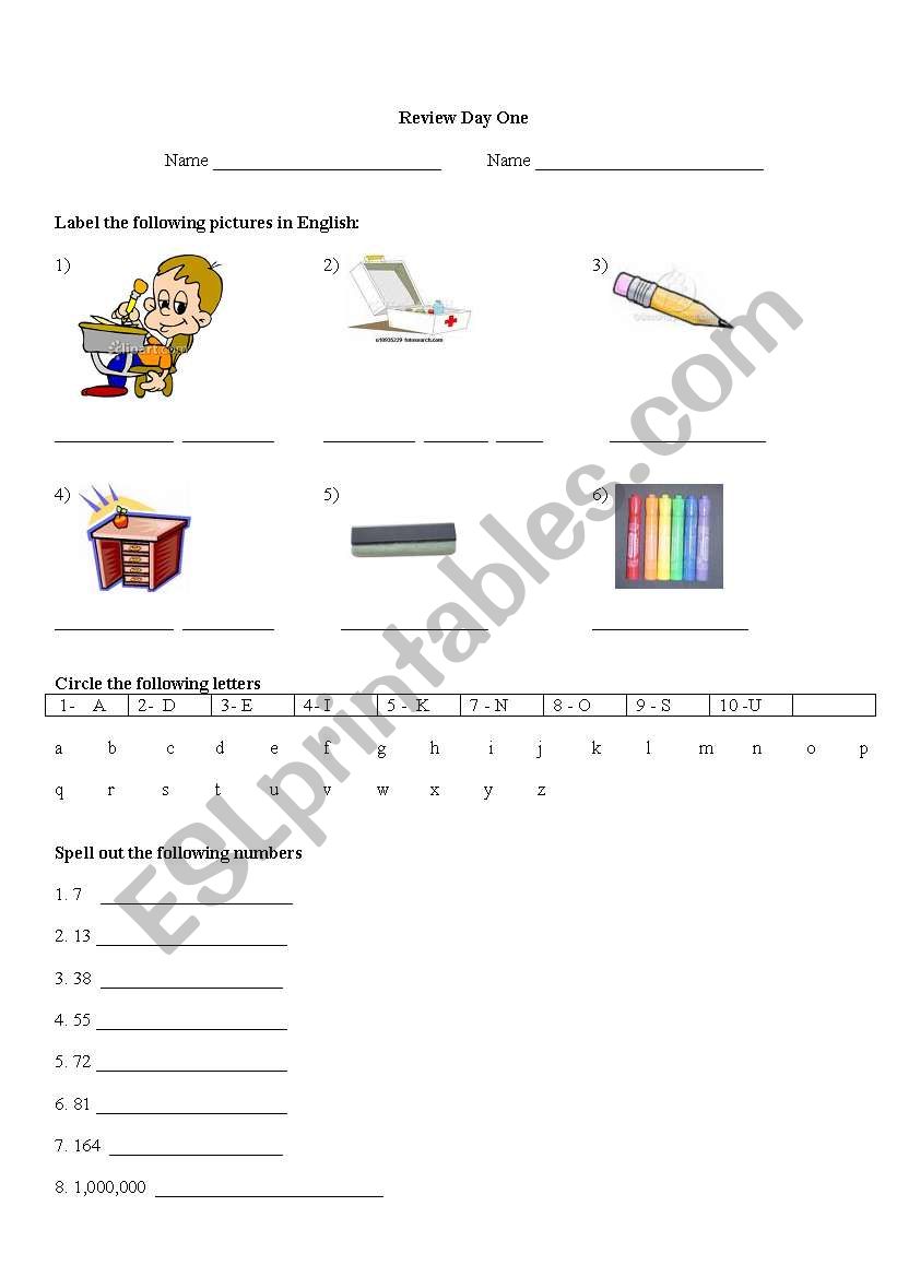 Classroom vocabulary, alpha and number review