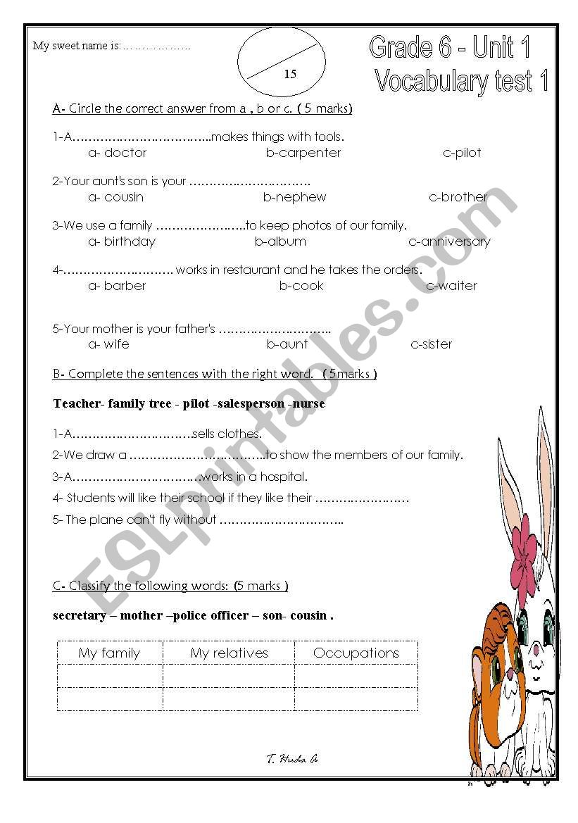 occupation and family tree worksheet