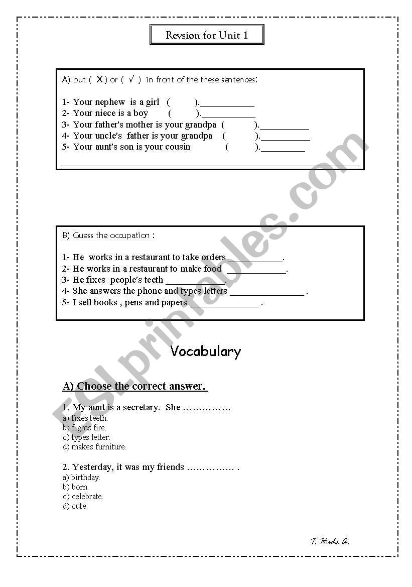 family tree and occupations worksheet