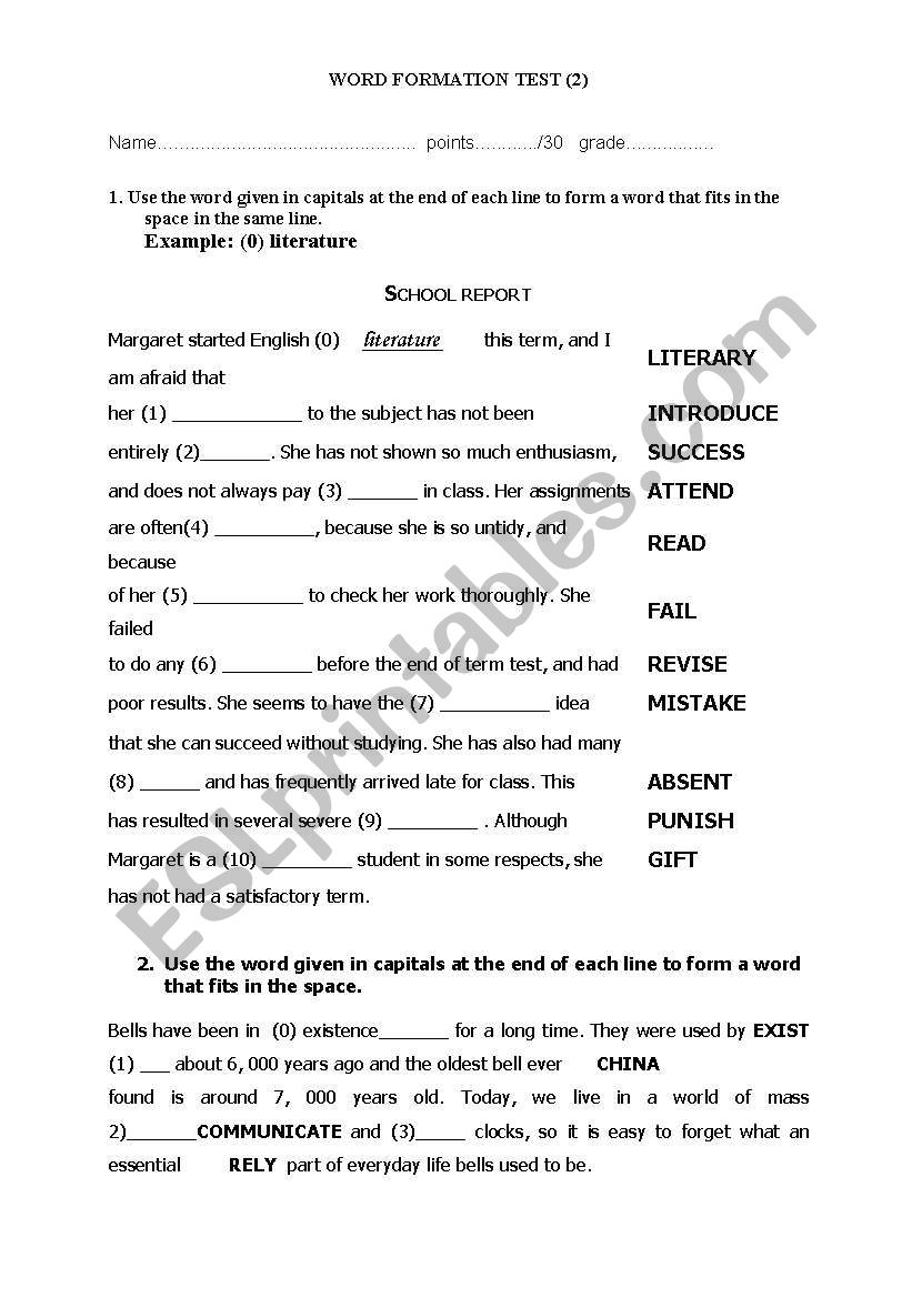 WORD FORMATION TEST (2) worksheet