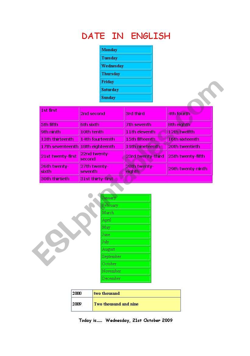 DATE worksheet