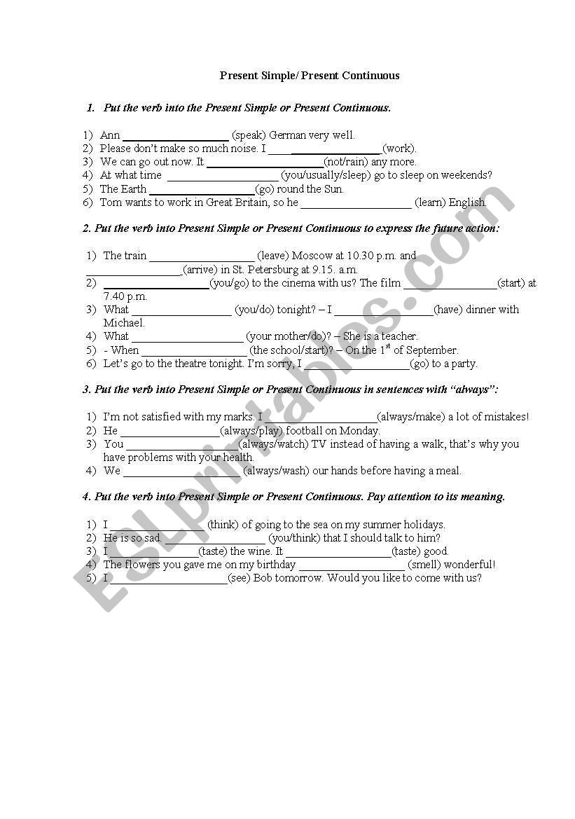 Present Simple/ Present Continuous test