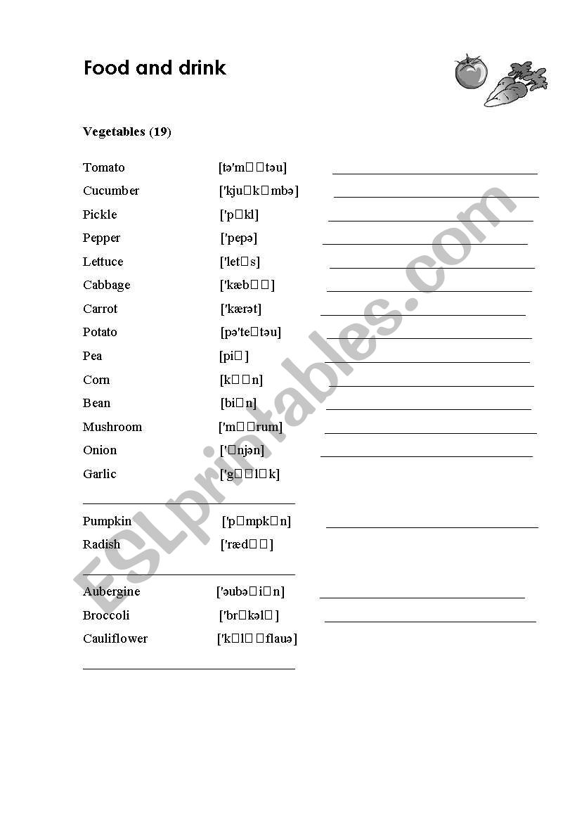 Vegetables Vocabulary worksheet