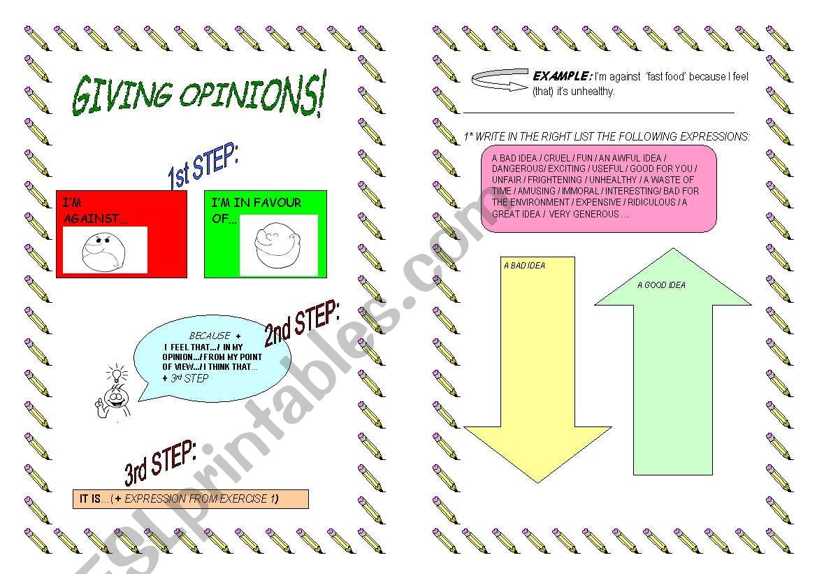 Giving opinions worksheet