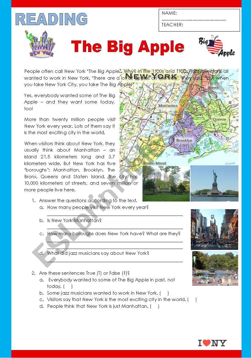 The Big Apple worksheet