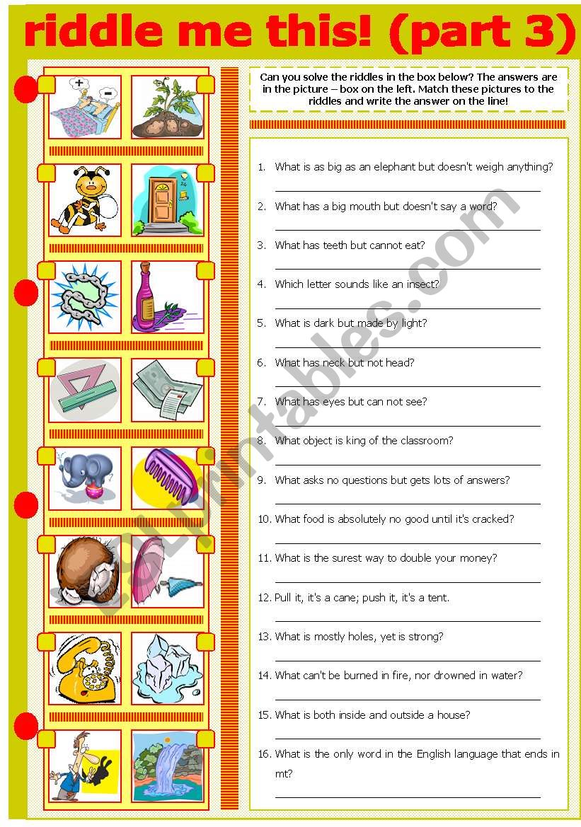 RIDDLE ME THIS! (PART 3) worksheet