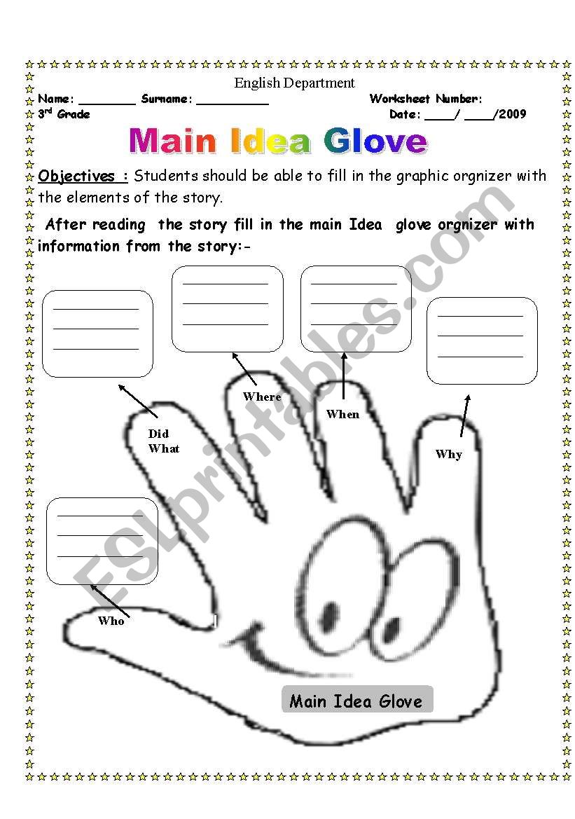 Main Idea Glove worksheet