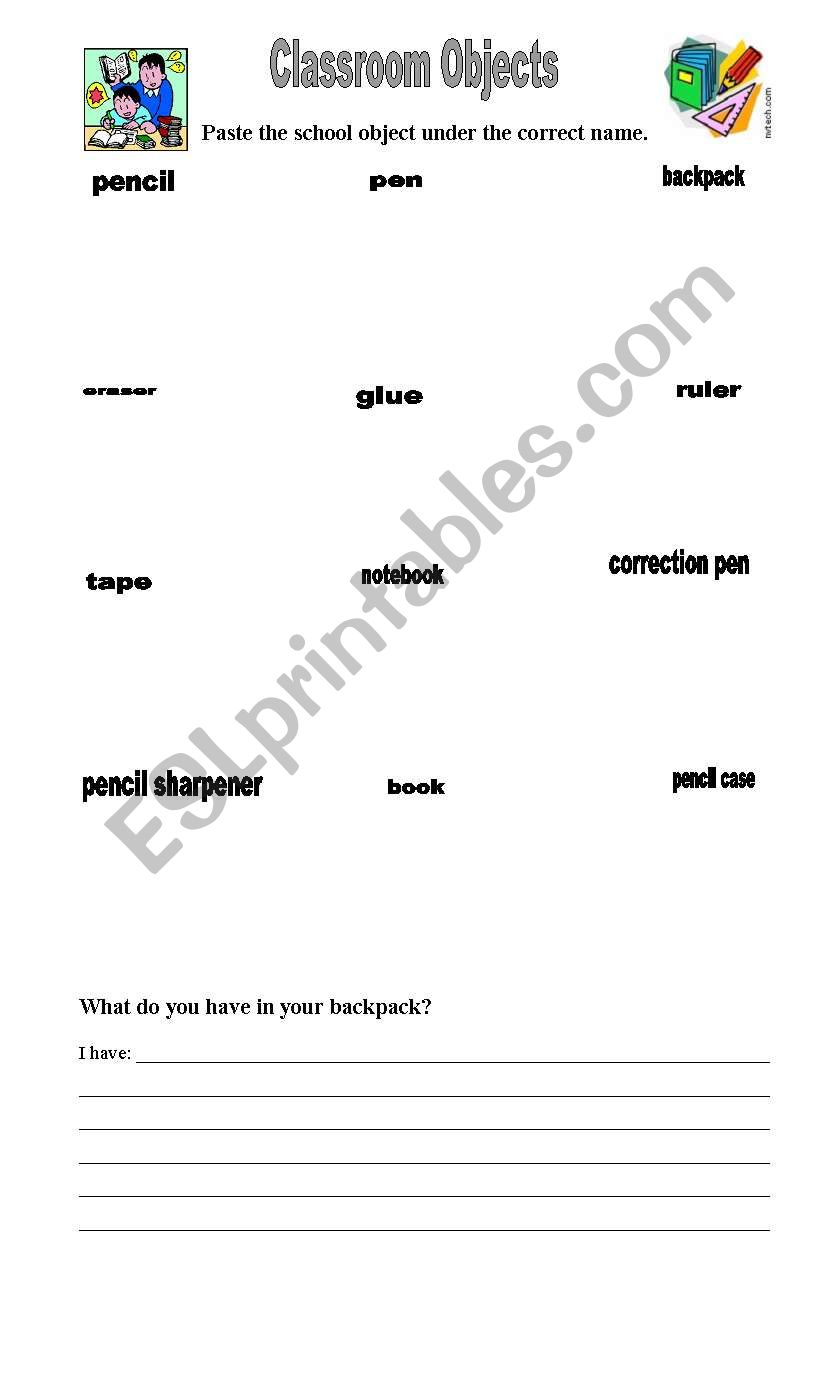 classroom objects worksheet