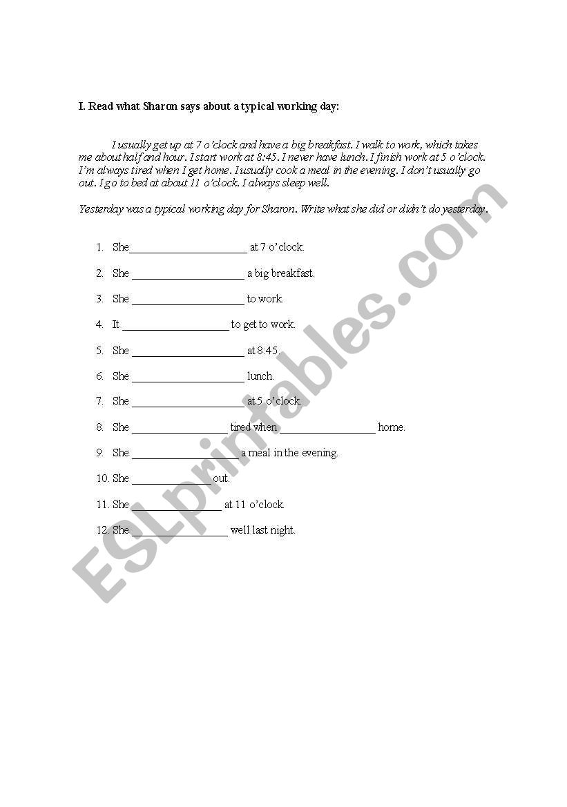 Past simple tense worksheet