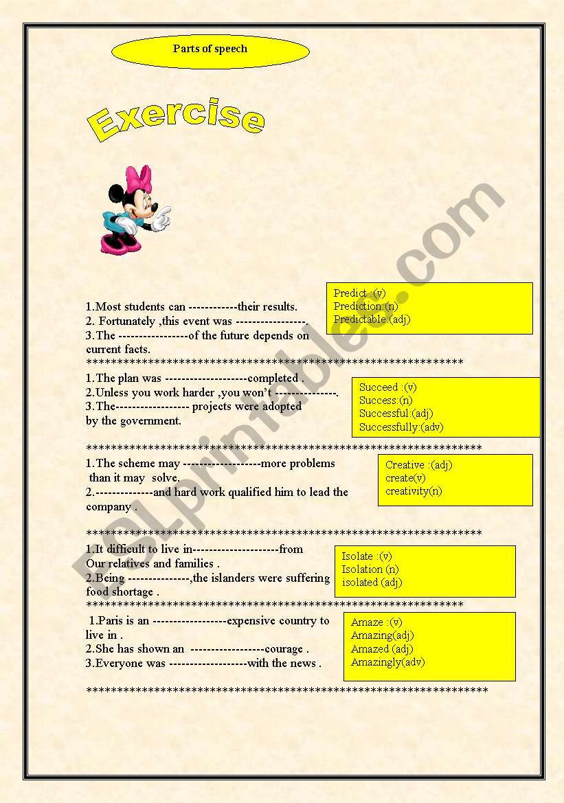 PARTS OF SPEECH  worksheet