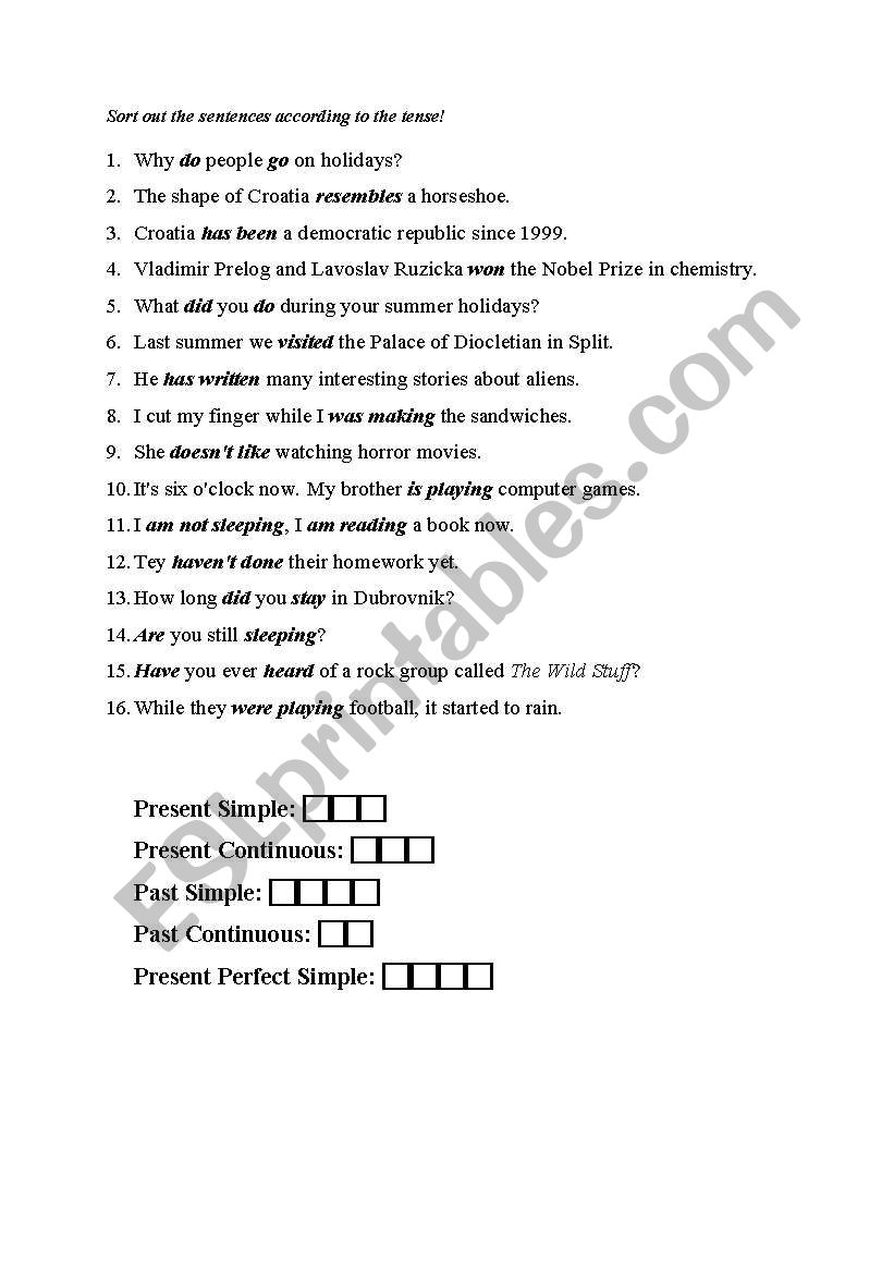 Revision of verb tenses worksheet