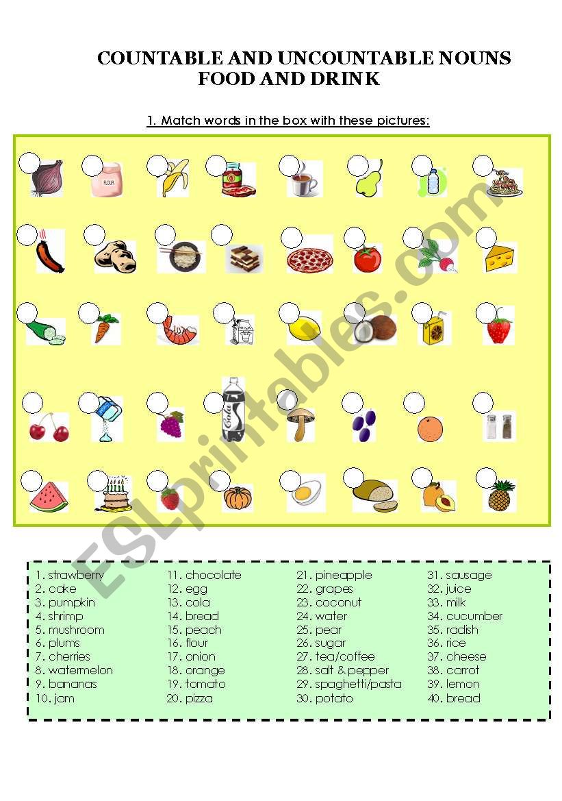 Countable and uncountable nouns - food and drink