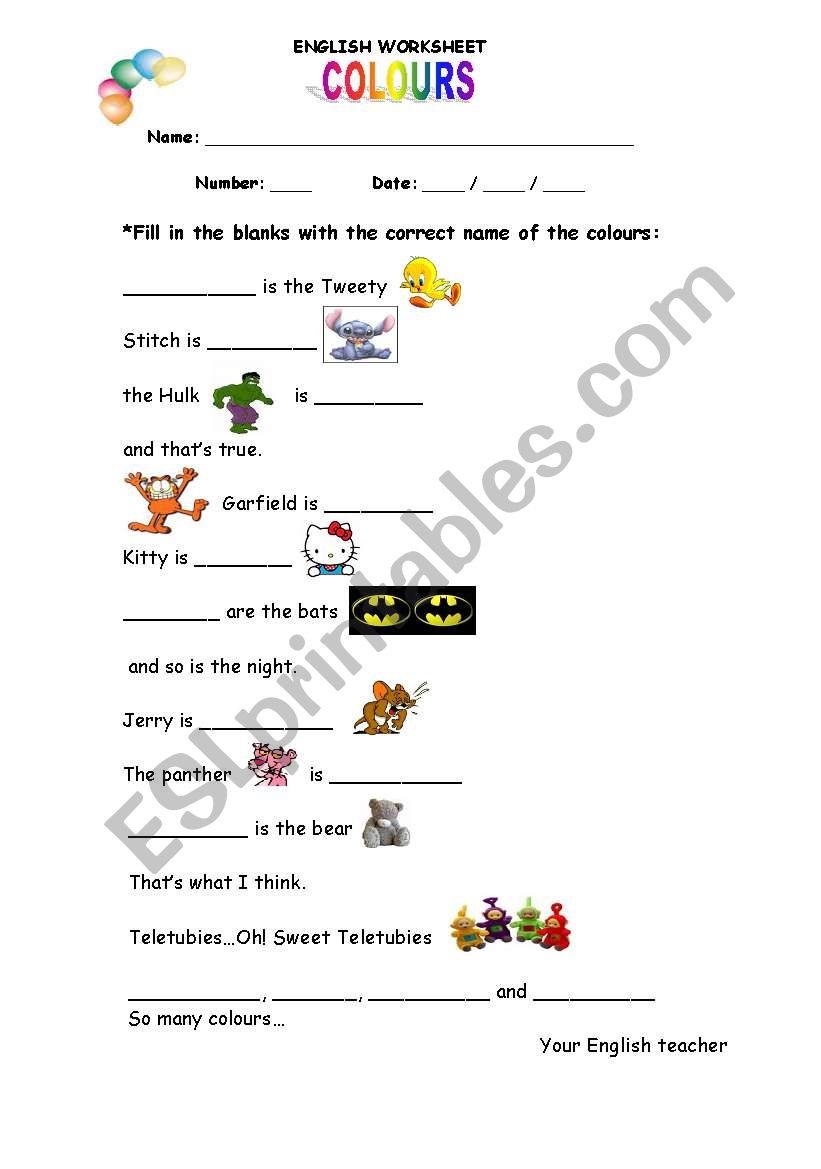 Colours worksheet