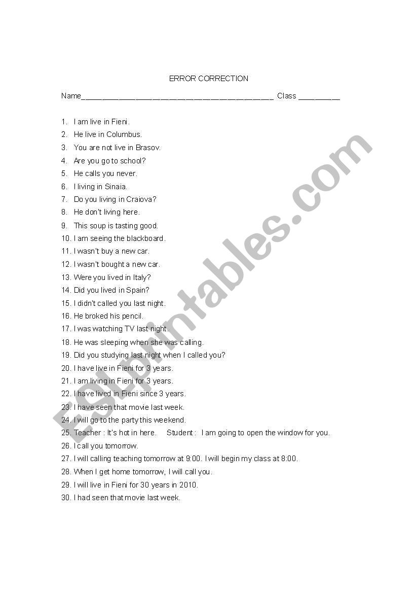 Verb tenses worksheet