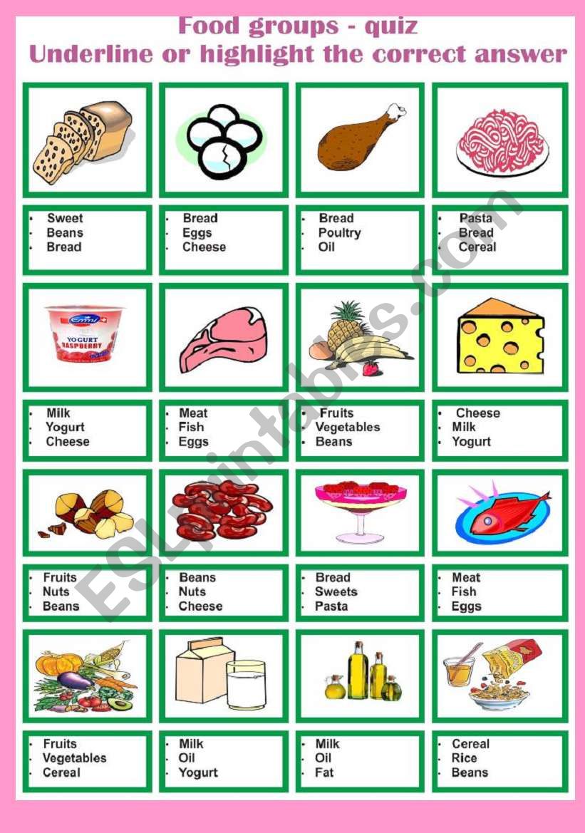 Food groups - quiz worksheet