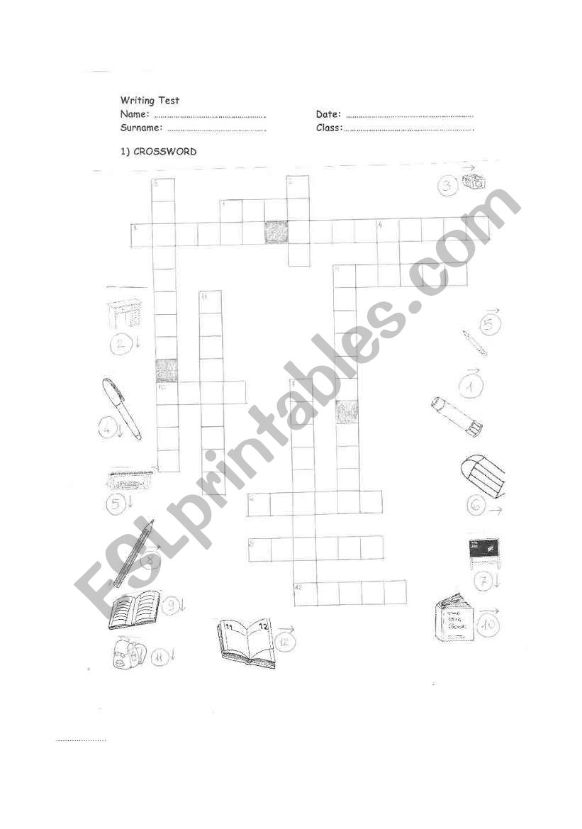 Classroom crossword worksheet