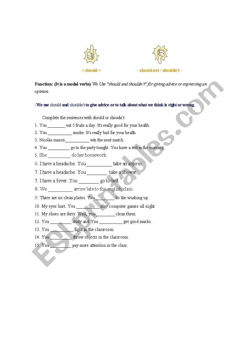 should and shouldnt activity worksheet