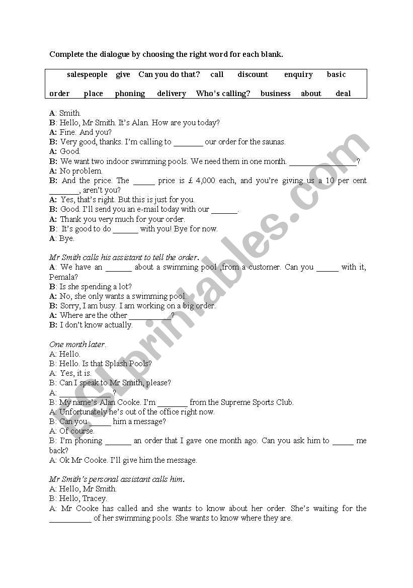 business english dialogue worksheet