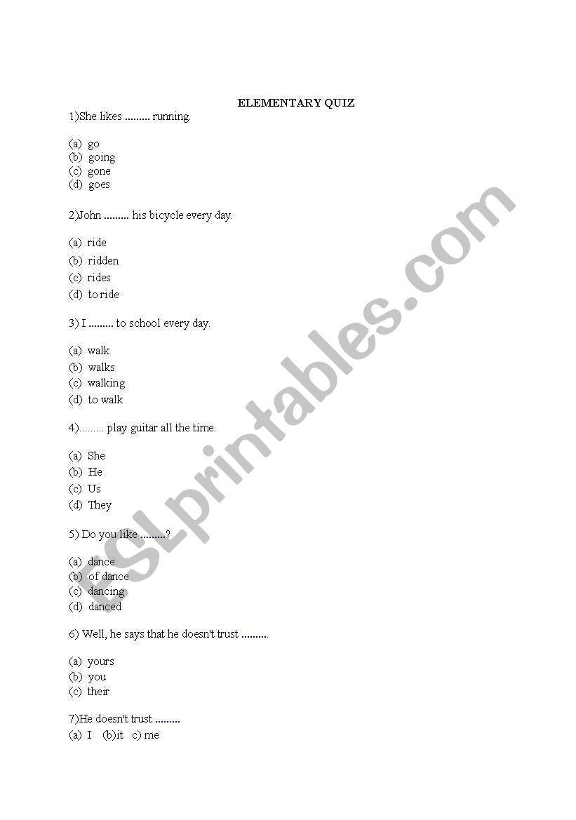 ELEMENTARY QUIZ worksheet