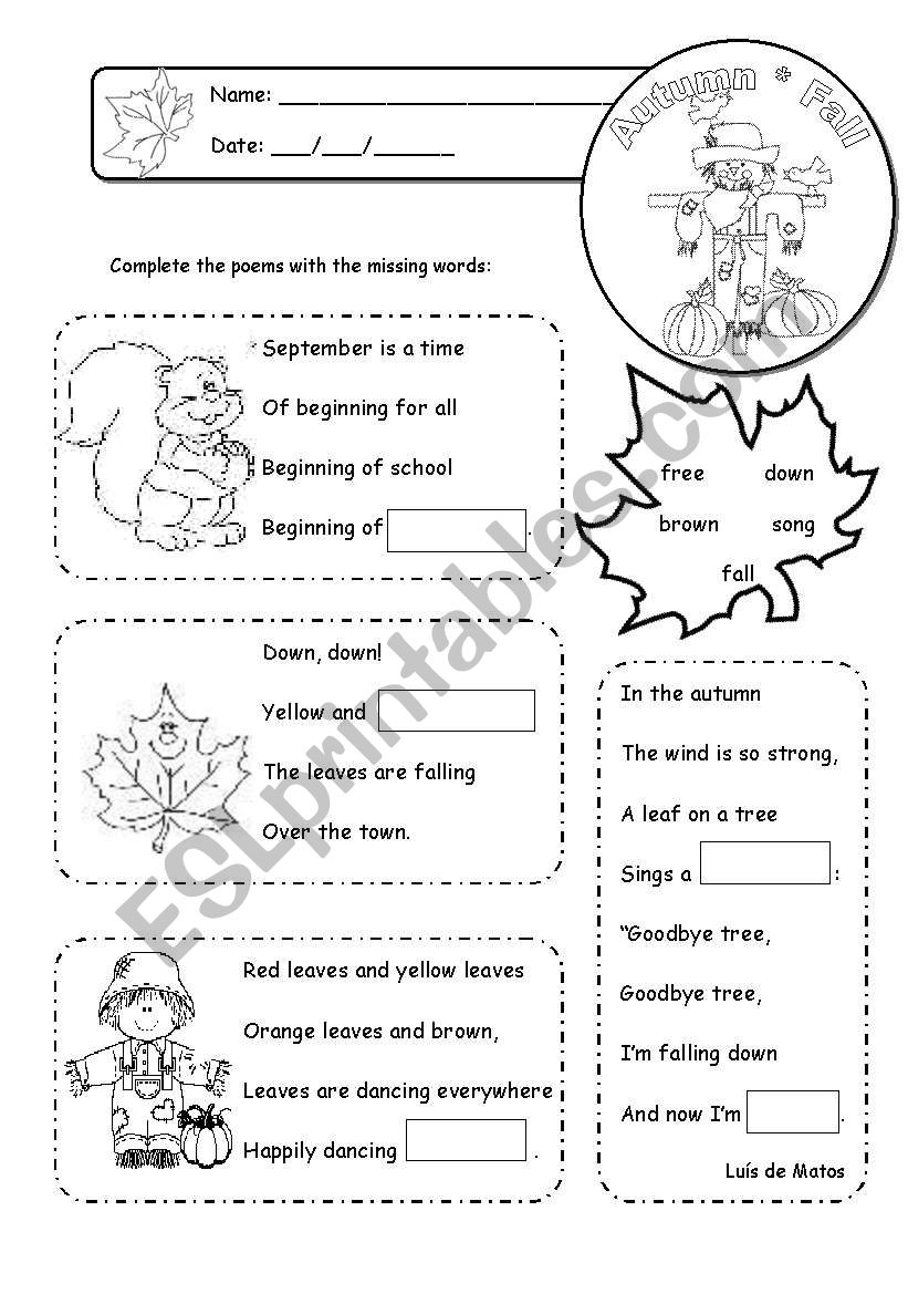  Poems worksheet