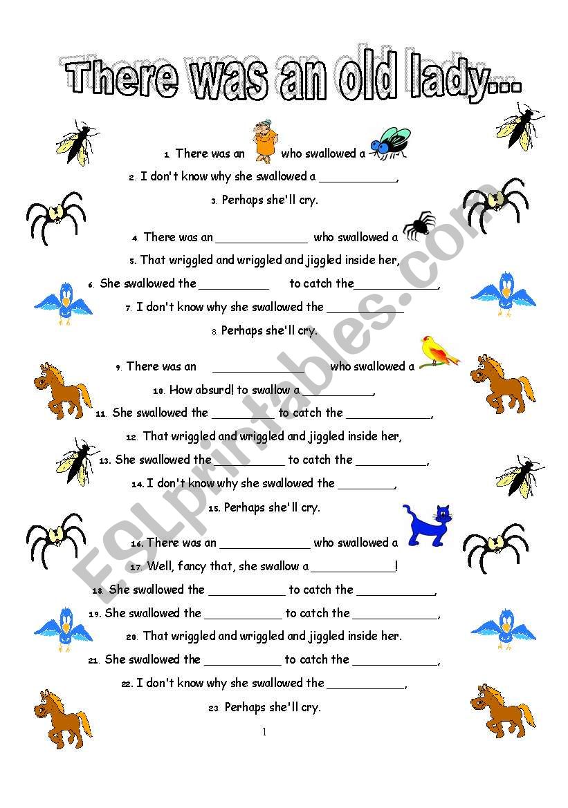 There Was An Old Lady Esl Worksheet By Sheyn