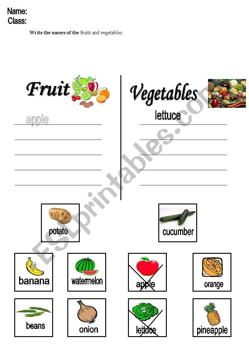 Fruit and vegetables worksheet