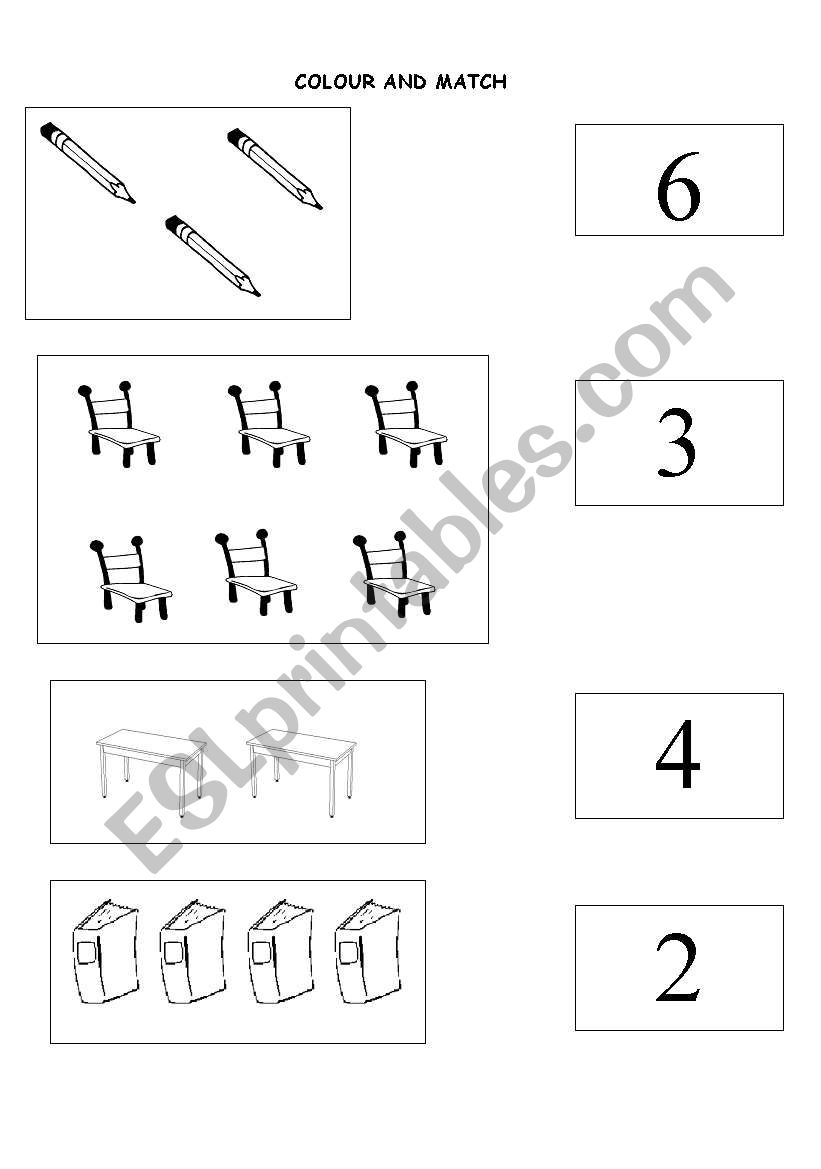 classroom objects and numbers worksheet