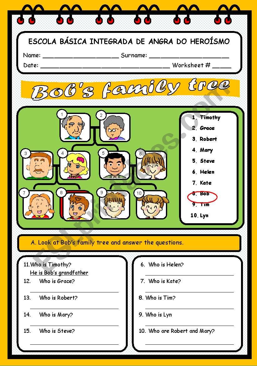 BOBS FAMILY TREE worksheet