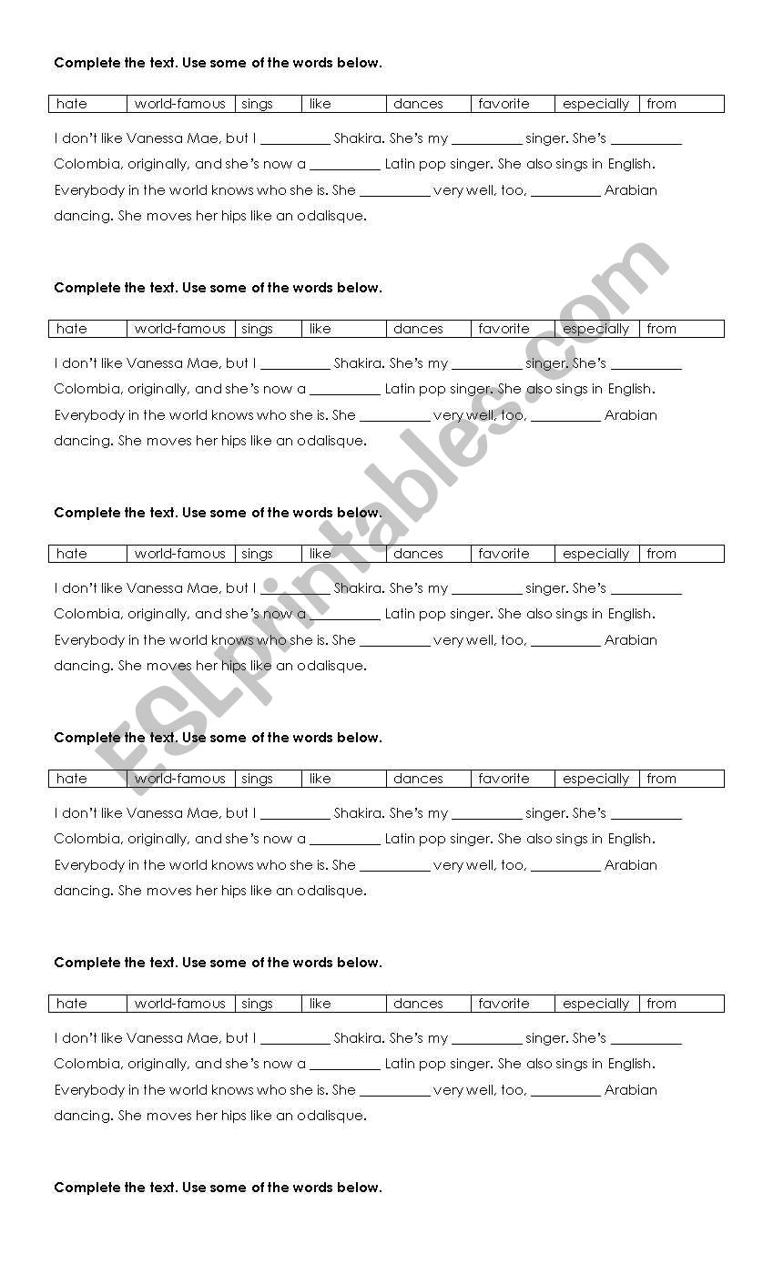 fill in the blanks about shakira