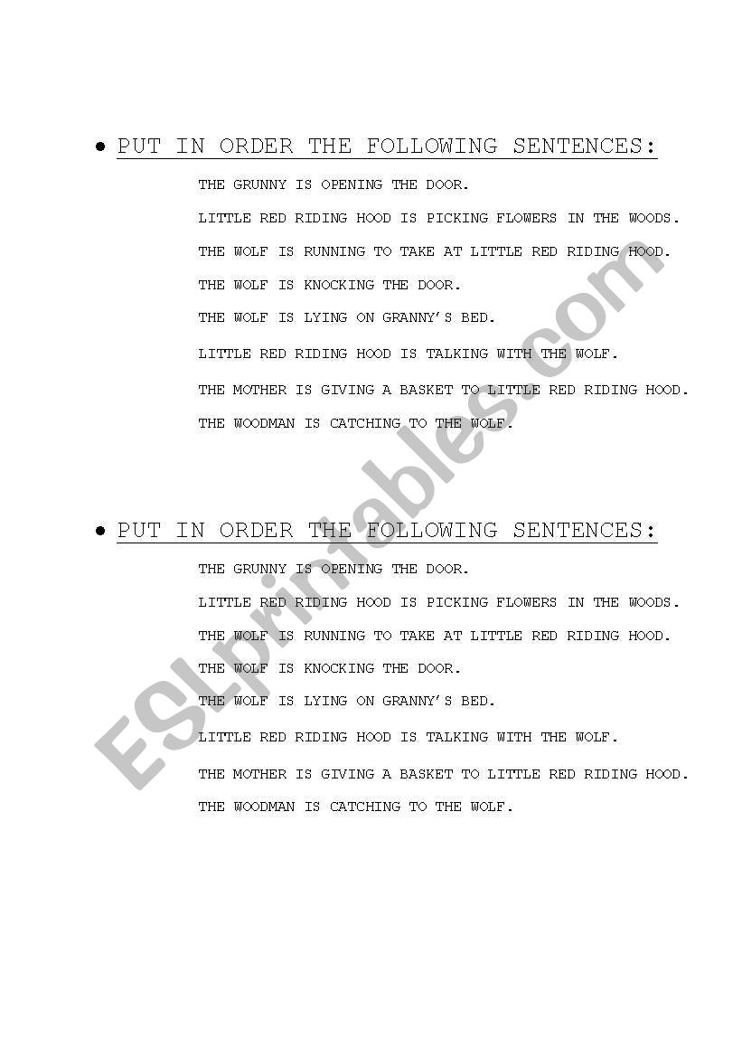 order the sentences worksheet