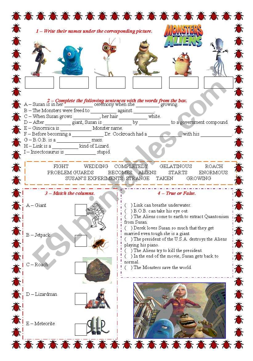 Monsters vs Aliens worksheet