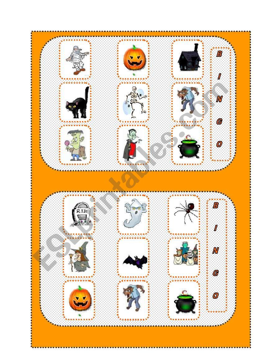 Halloween bingo cards 1/2 worksheet