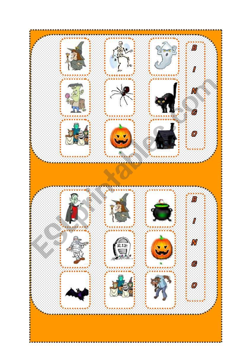 Halloween bingo cards 2/2 worksheet