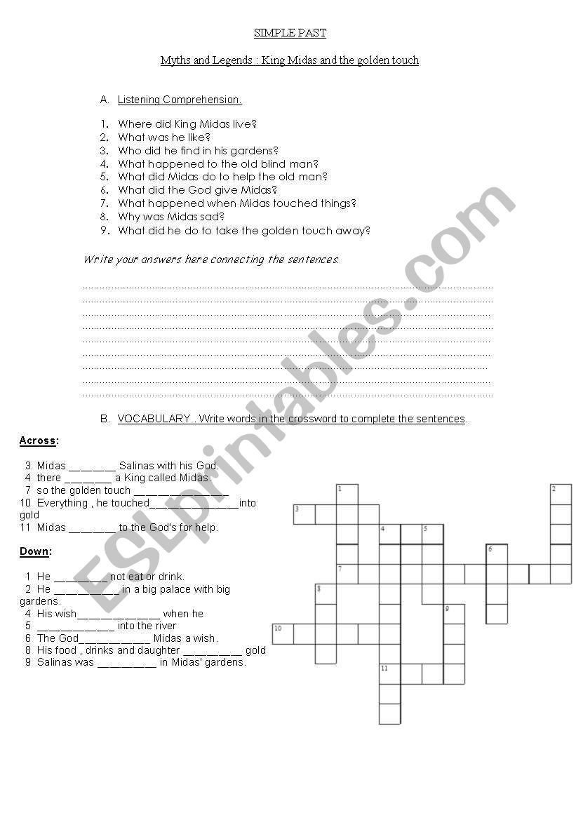 Legend of king Midas worksheet