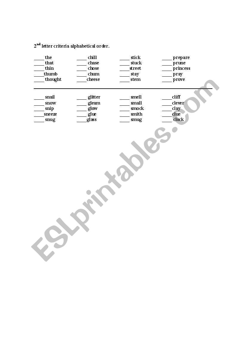 2nd letter criteria Alphabetical Order