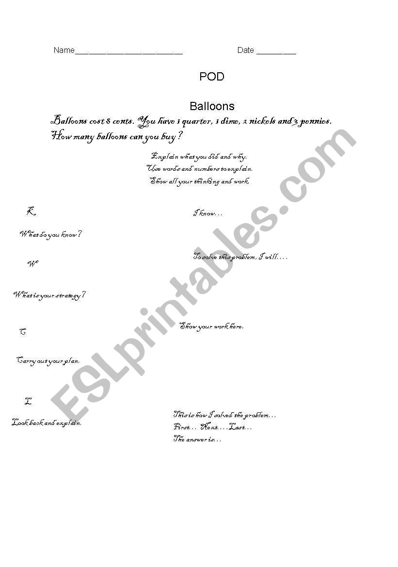 Problem of the Days  worksheet