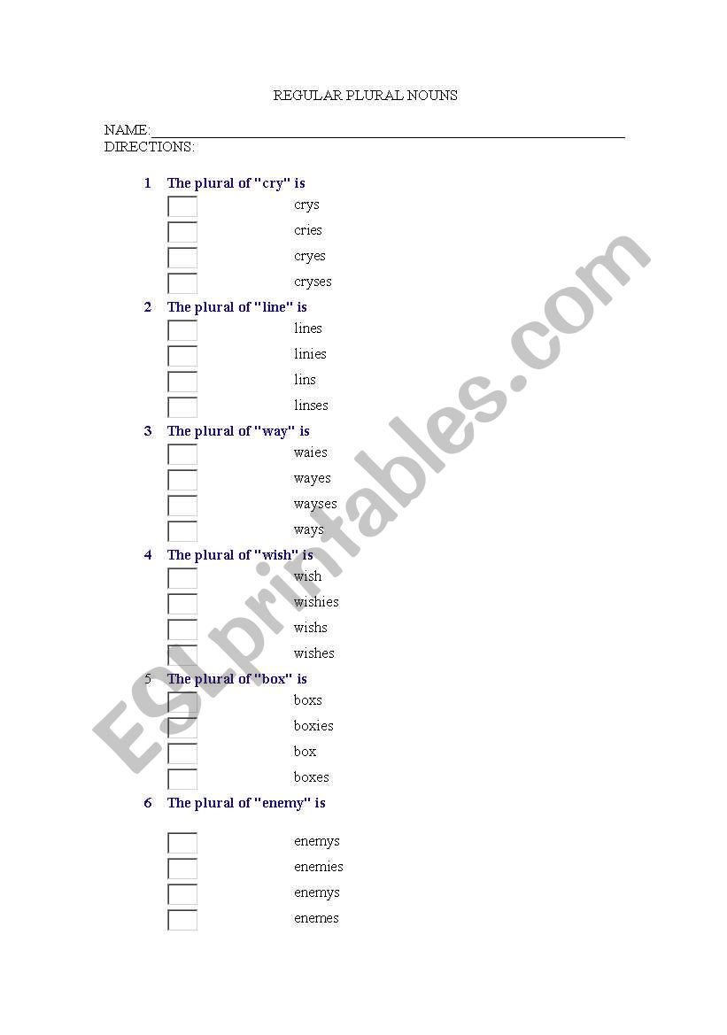 Regular Plural Nouns  worksheet