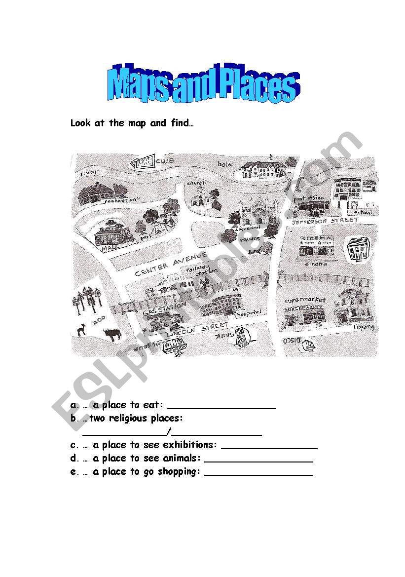 maps and places (1) worksheet