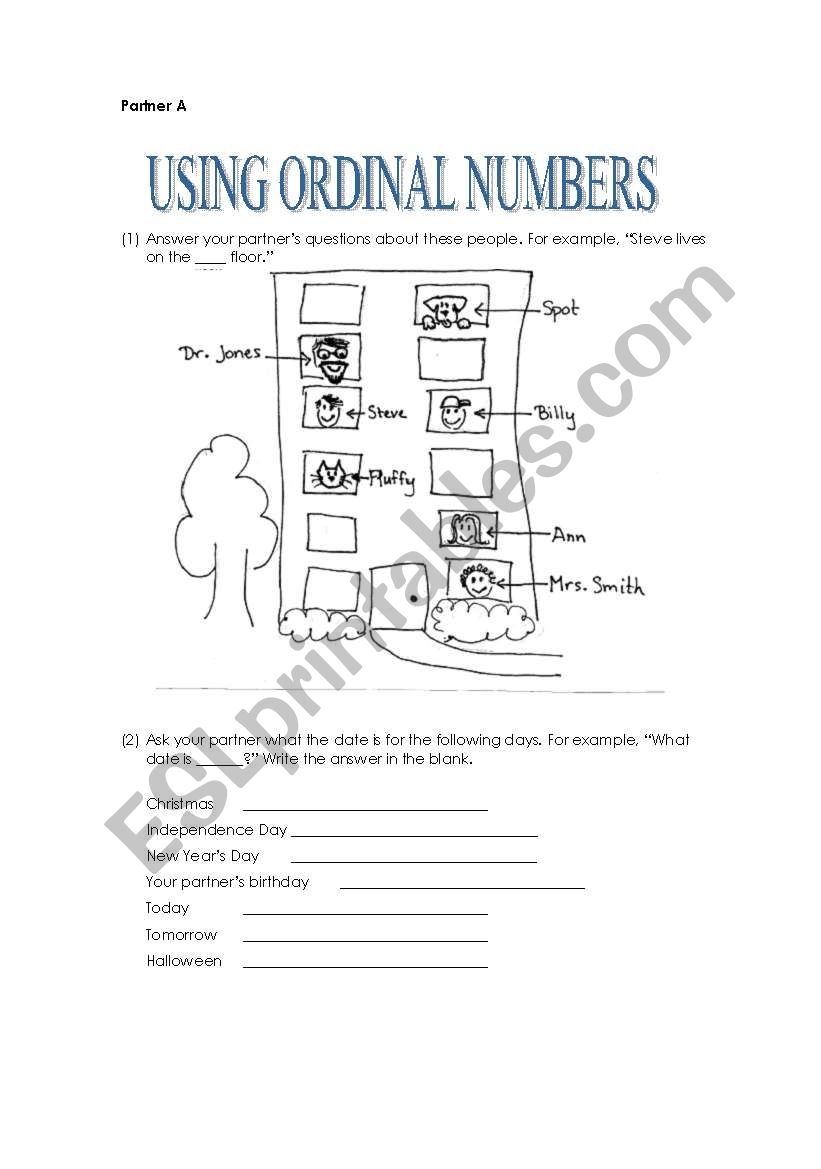 Using Ordinal Numbers worksheet