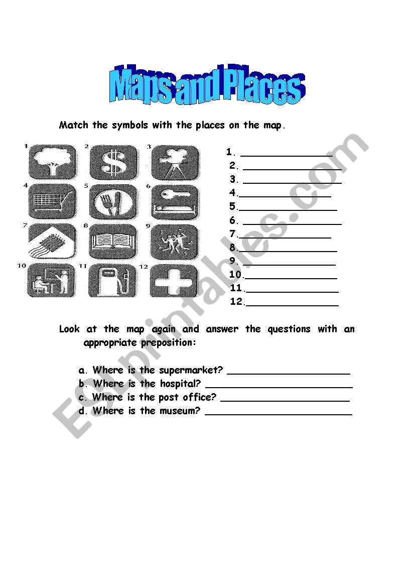 maps and places 2 worksheet