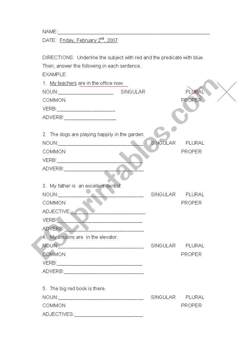 Nouns, Adverbs & Verbs worksheet