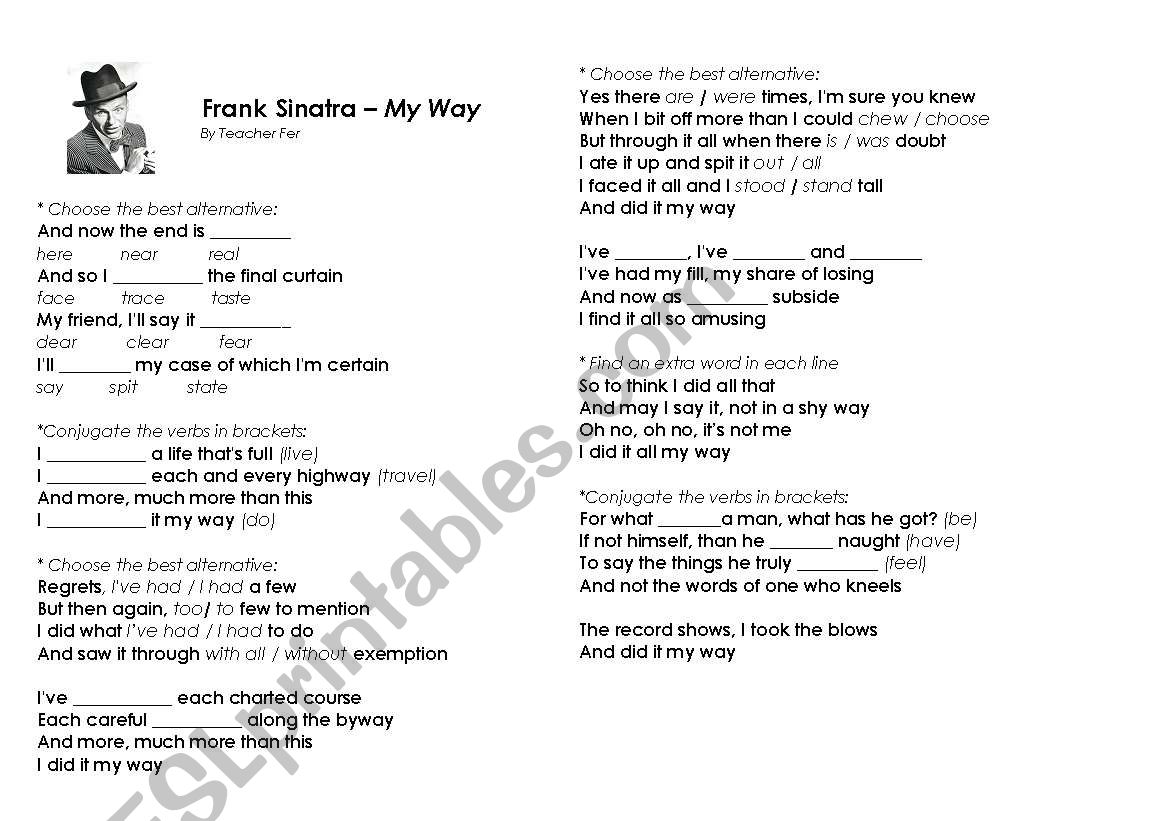 My way - Frank Sinatra worksheet