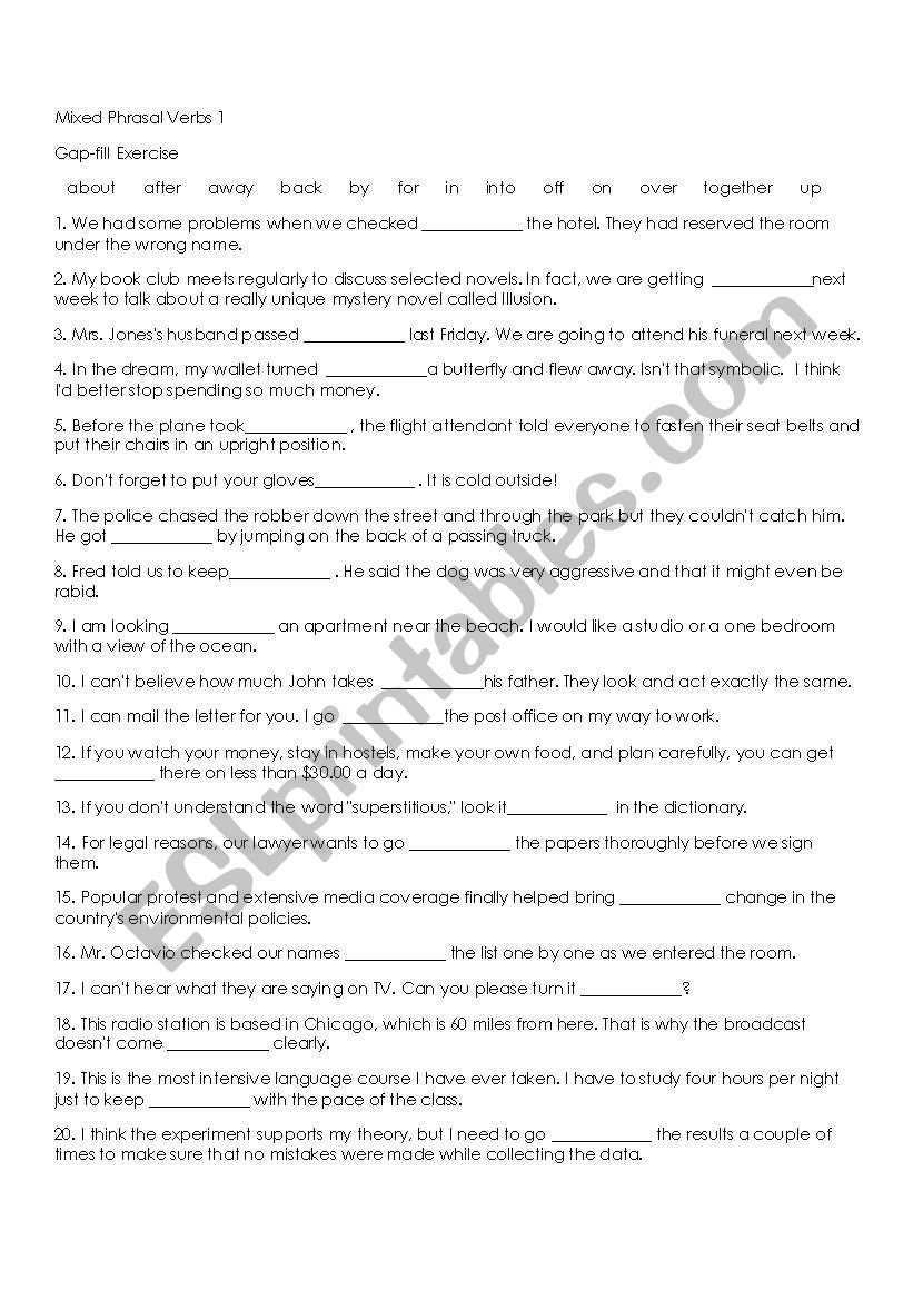 Phrasal verbs worksheet