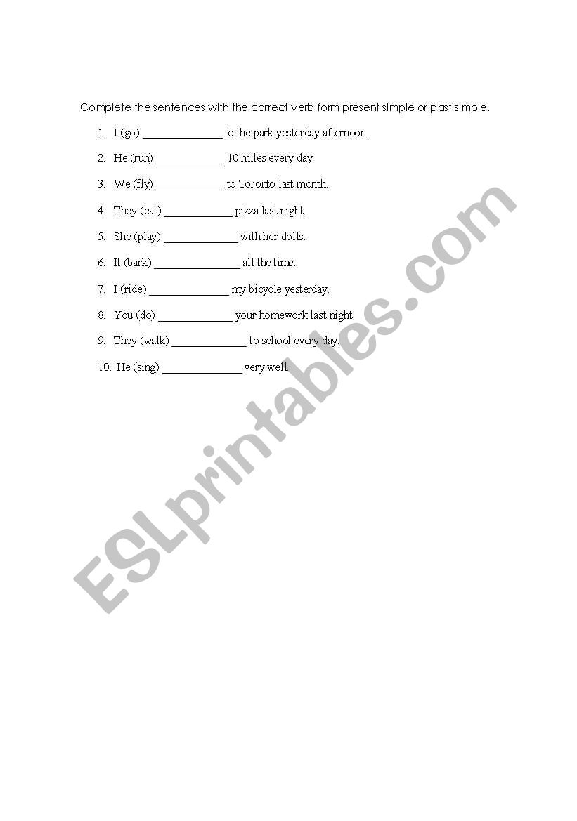 Present Simple vs Past Simple worksheet