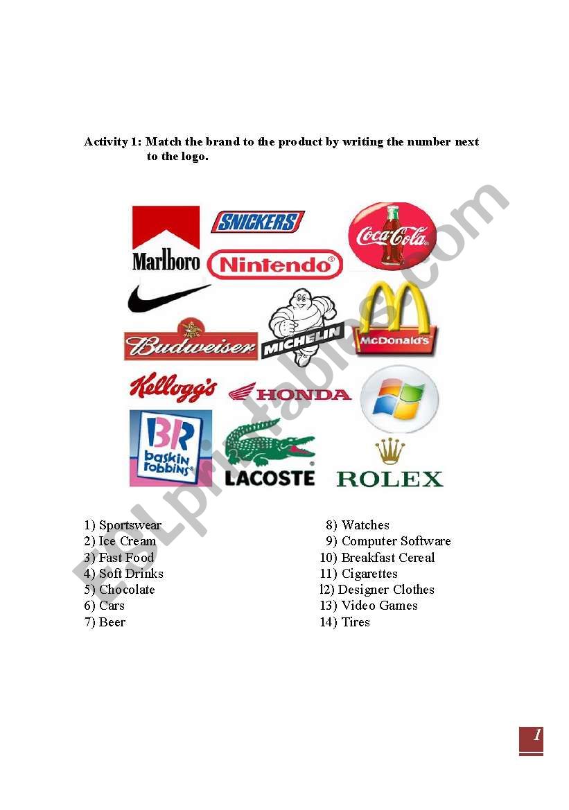 Brands worksheet worksheet