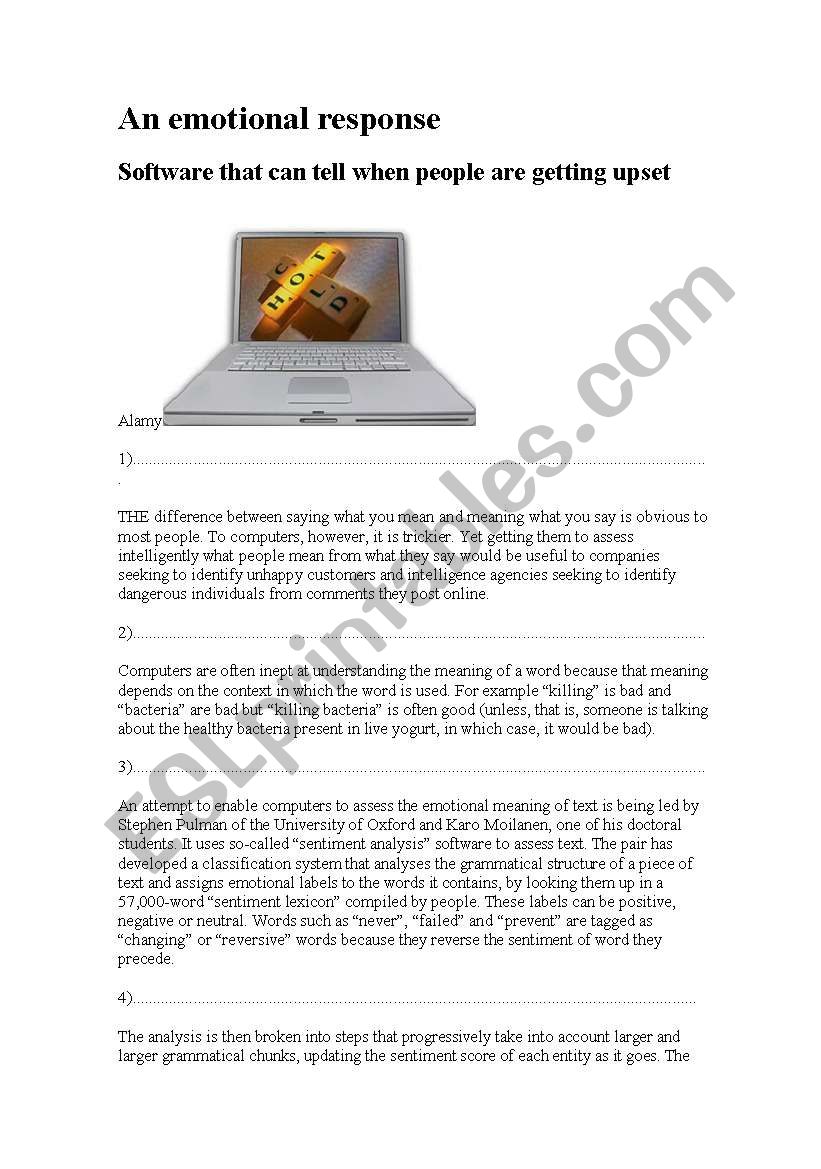 Technology Article worksheet