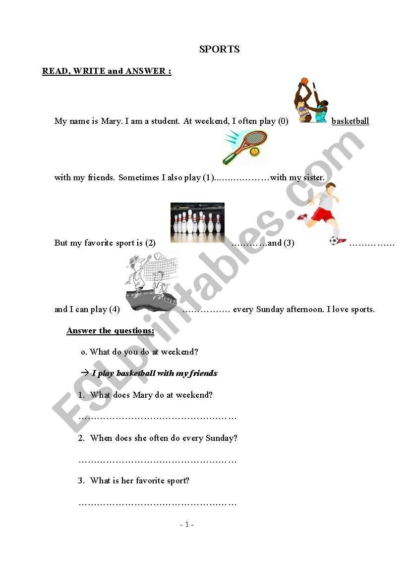 Sport worksheet